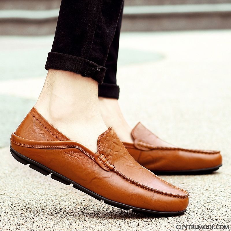 Mocassins Homme Chaussures En Cuir Chaussures De Conduite Printemps Creux Guipure Cuir Véritable Décontractée Rouge Brun