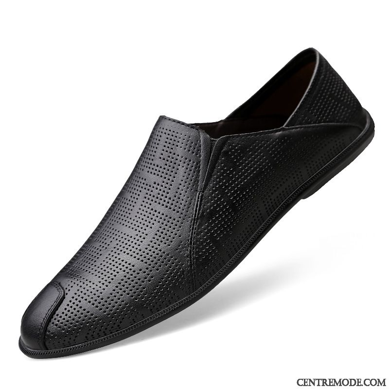 Mocassins Homme Chaussures En Cuir Cuir Véritable Respirant Décontractée Légère Tendance Noir