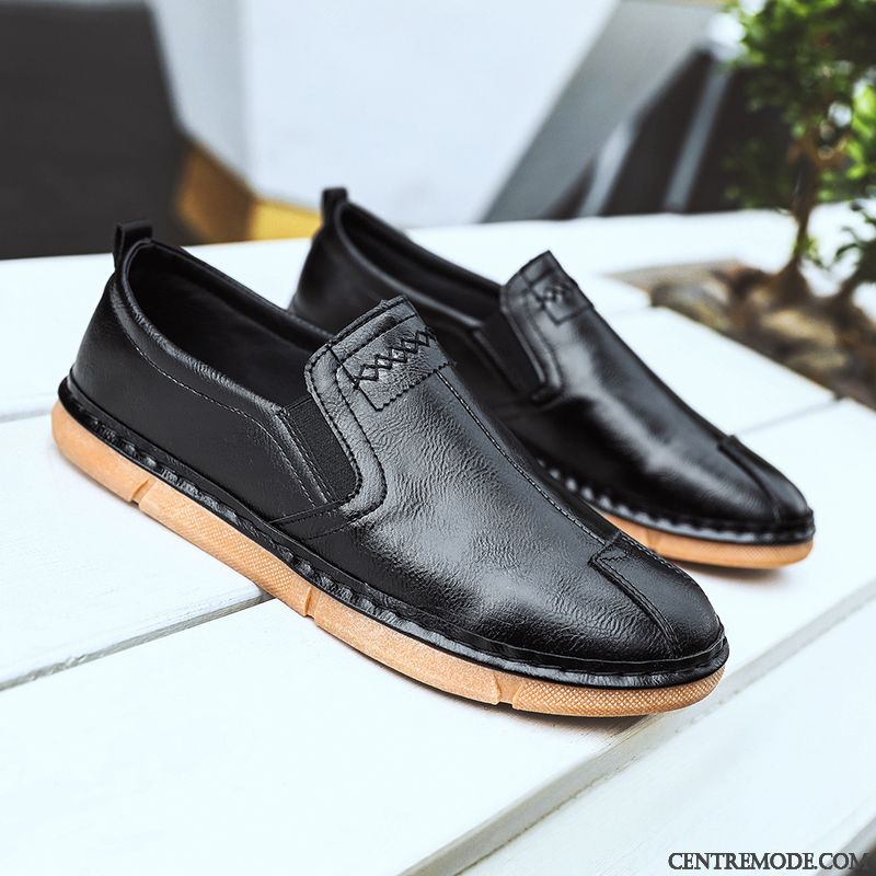 Mocassins Homme Chaussures En Cuir Décontractée Tendance Respirant Slip-on Été Noir