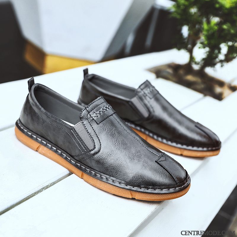 Mocassins Homme Chaussures En Cuir Décontractée Tendance Respirant Slip-on Été Noir