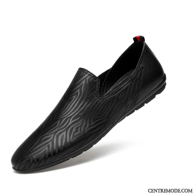 Mocassins Homme Chaussures En Cuir Printemps Jeunesse Cuir Véritable Décontractée Tendance Noir