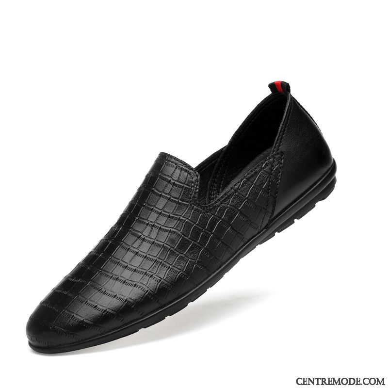 Mocassins Homme Chaussures En Cuir Printemps Jeunesse Cuir Véritable Décontractée Tendance Noir