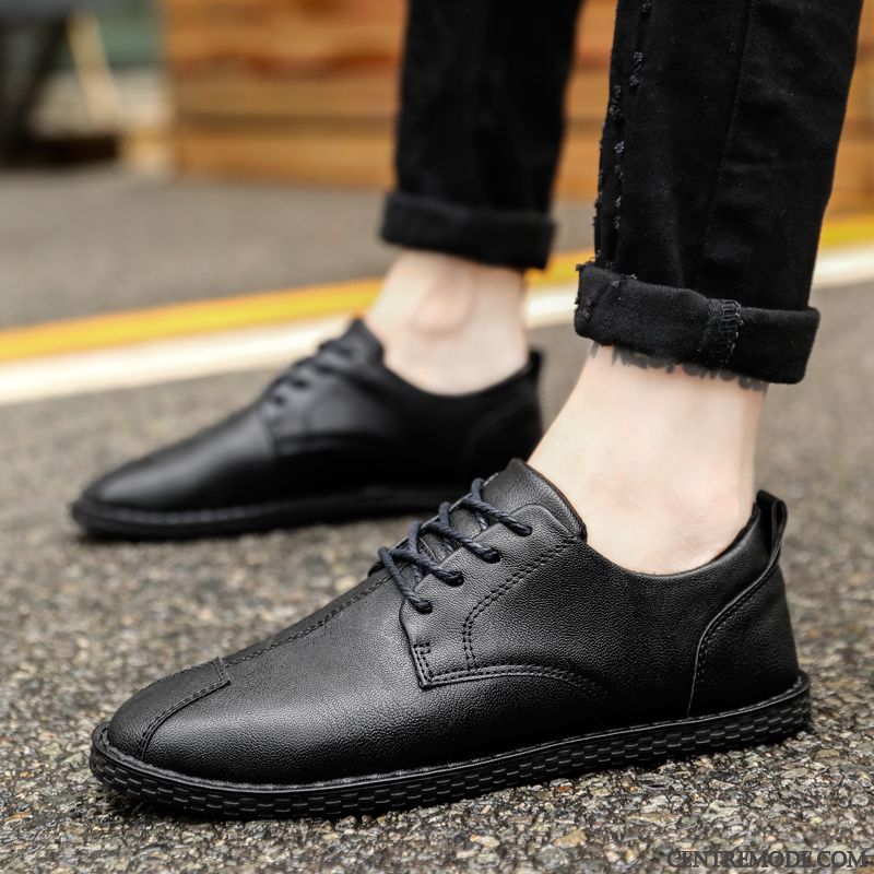 Mocassins Homme Chaussures En Cuir Printemps Tendance Tous Les Assortis Angleterre Jeunesse Noir