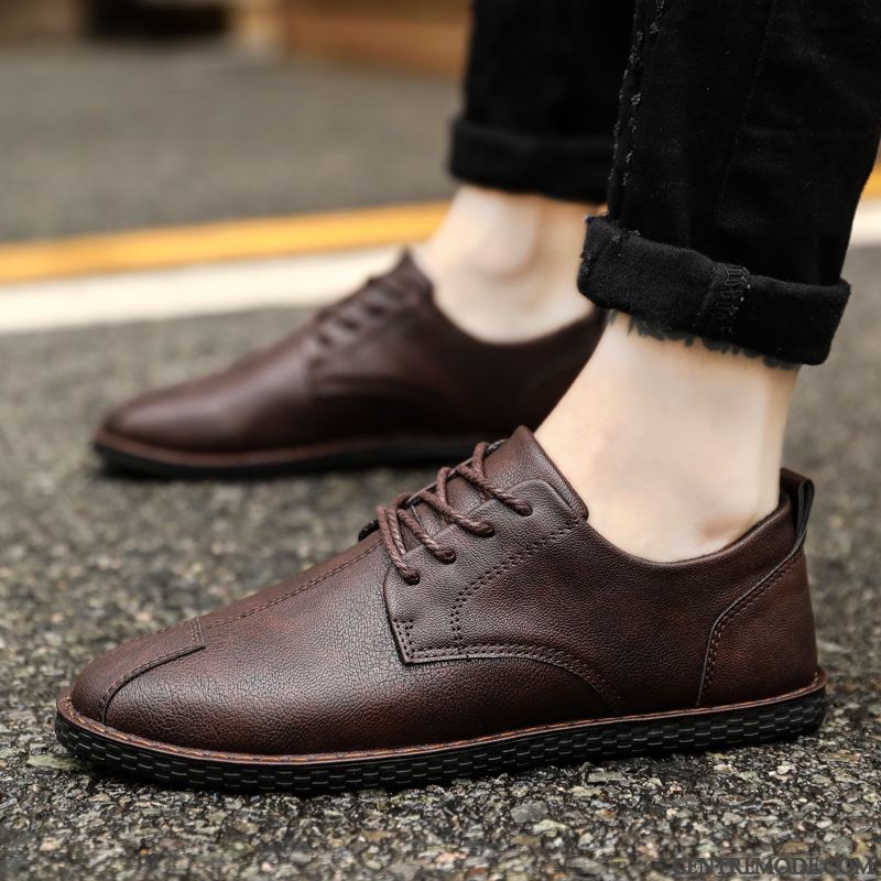 Mocassins Homme Chaussures En Cuir Printemps Tendance Tous Les Assortis Angleterre Jeunesse Noir