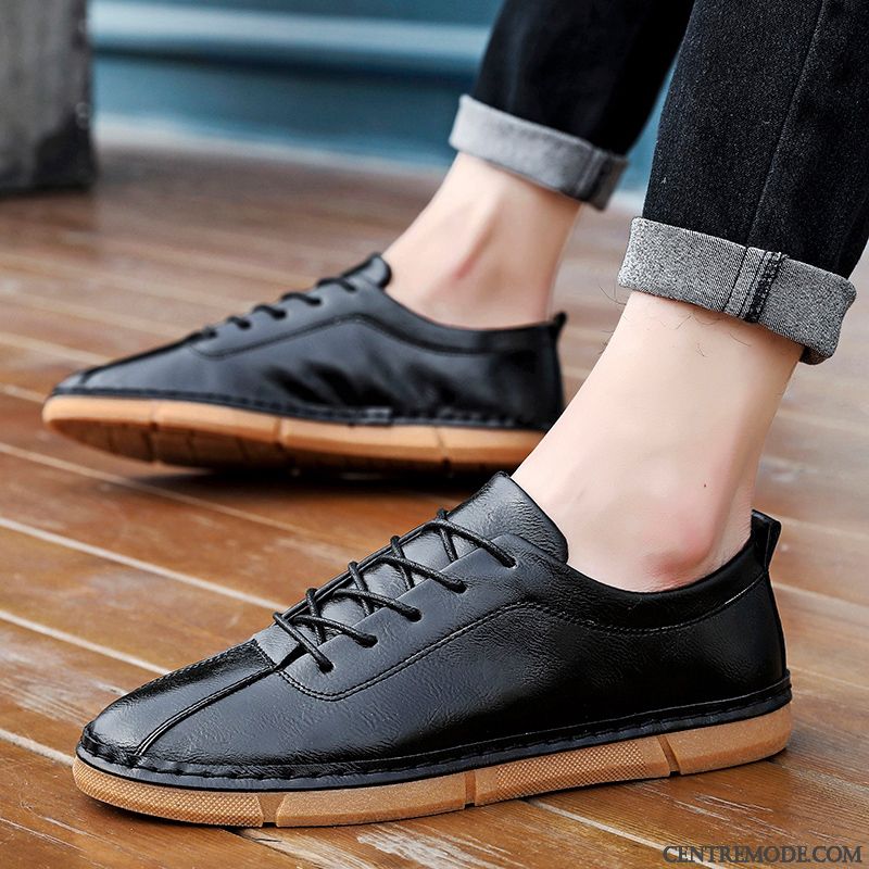 Mocassins Homme Chaussures En Cuir Printemps Tendance Tous Les Assortis Angleterre Jeunesse Noir