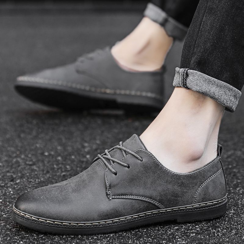 Mocassins Homme Chaussures En Cuir Printemps Tendance Tous Les Assortis Angleterre Jeunesse Noir