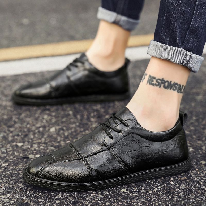 Mocassins Homme Chaussures En Cuir Printemps Tendance Tous Les Assortis Angleterre Jeunesse Noir