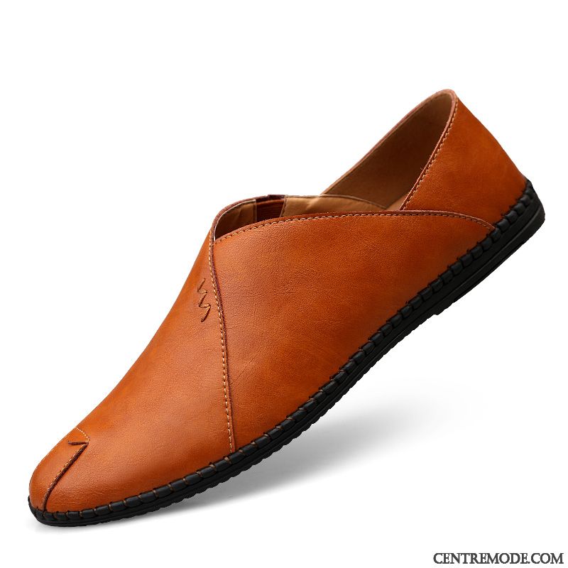 Mocassins Homme Chaussures En Cuir Semelle Doux Slip-on Cuir Véritable Décontractée Été Rouge Marron