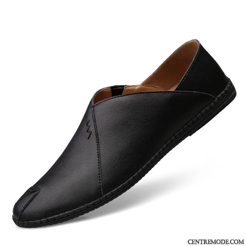 Mocassins Homme Chaussures En Cuir Semelle Doux Slip-on Cuir Véritable Décontractée Été Rouge Marron