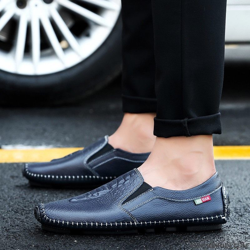 Mocassins Homme Creux Guipure Cuir Véritable En Cuir Tendance Printemps Tous Les Assortis Noir