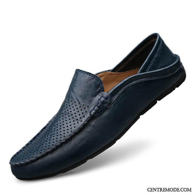 Mocassins Homme Creux Guipure Cuir Véritable En Cuir Tendance Printemps Tous Les Assortis Noir