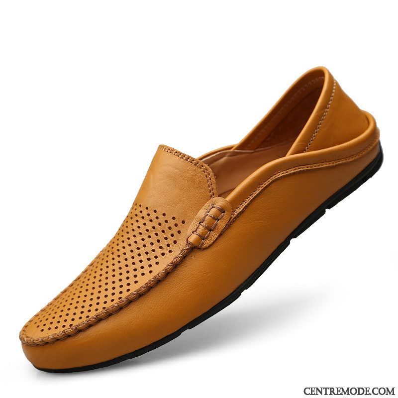 Mocassins Homme Creux Guipure Cuir Véritable En Cuir Tendance Printemps Tous Les Assortis Noir