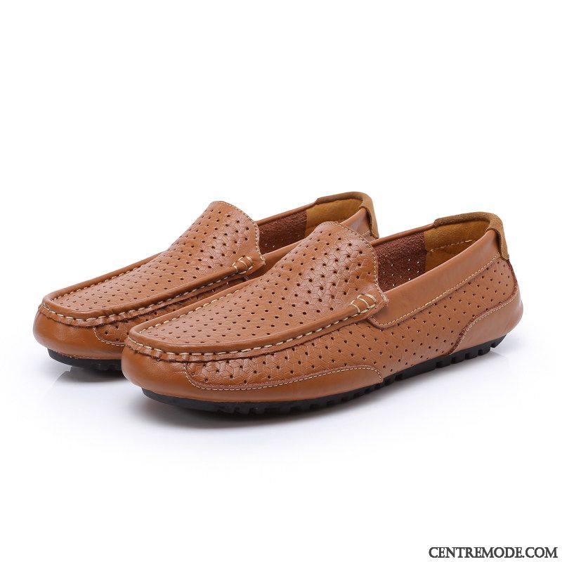 Mocassins Homme Creux Guipure Cuir Véritable En Cuir Tendance Printemps Tous Les Assortis Noir