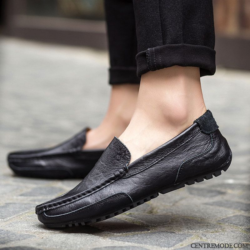 Mocassins Homme Creux Guipure Cuir Véritable En Cuir Tendance Printemps Tous Les Assortis Noir