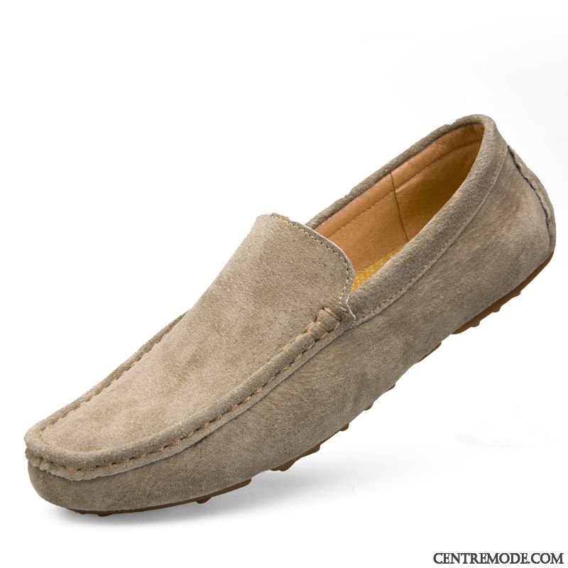 Mocassins Homme Creux Guipure Slip-on Respirant Cuir Véritable Décontractée Chaussures En Cuir Gris