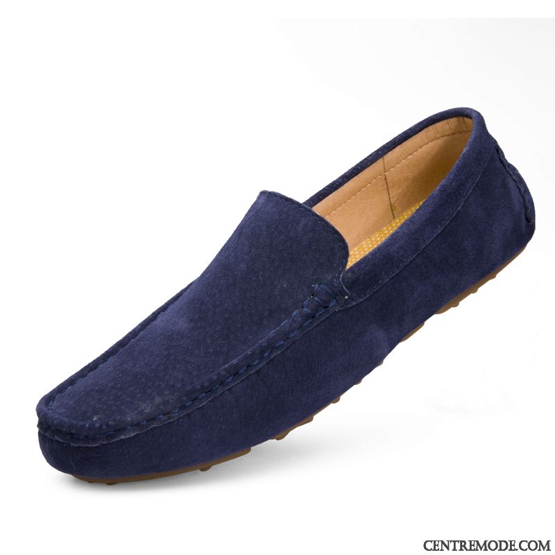 Mocassins Homme Creux Guipure Slip-on Respirant Cuir Véritable Décontractée Chaussures En Cuir Gris