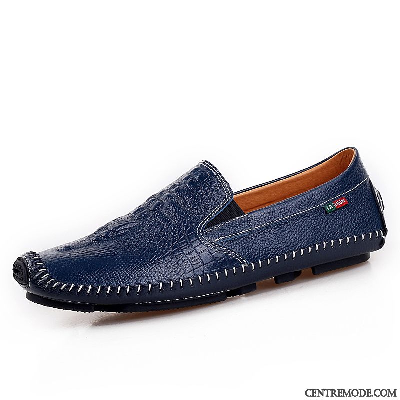 Mocassins Homme Crocodile Semelle Doux Décontractée Jeunesse L'automne Chaussures En Cuir Bleu