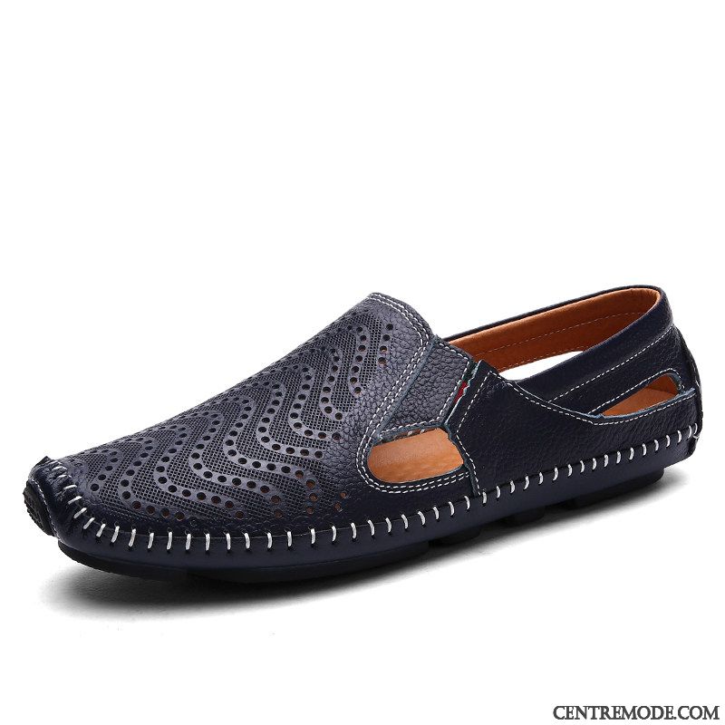 Mocassins Homme Crocodile Semelle Doux Décontractée Jeunesse L'automne Chaussures En Cuir Bleu