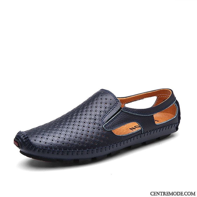 Mocassins Homme Crocodile Semelle Doux Décontractée Jeunesse L'automne Chaussures En Cuir Bleu