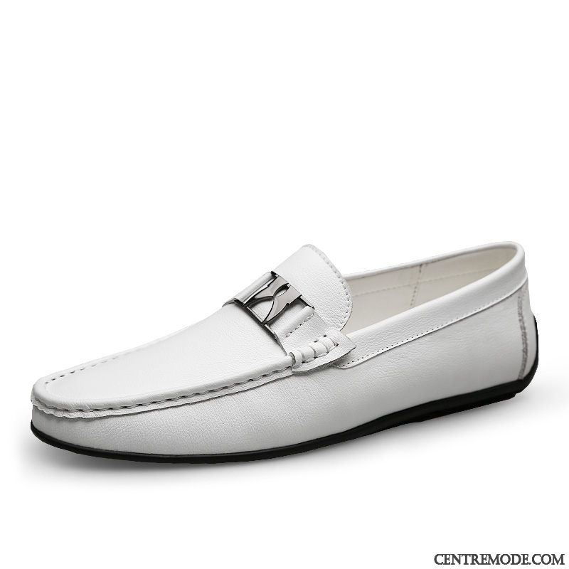 Mocassins Homme Cuir Véritable De Boîtier Chaussures De Voyage Slip-on Pure Blanc Noir