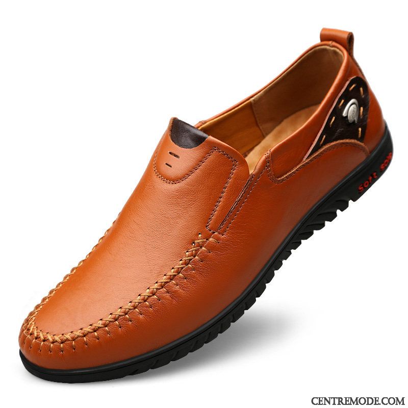 Mocassins Homme Cuir Véritable Décontractée Chaussures En Cuir Semelle Doux Flâneurs Tous Les Assortis Marron