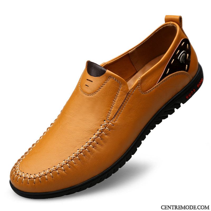 Mocassins Homme Cuir Véritable Décontractée Chaussures En Cuir Semelle Doux Flâneurs Tous Les Assortis Marron