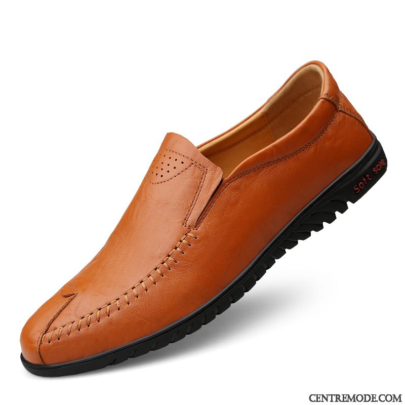 Mocassins Homme Cuir Véritable Décontractée Chaussures En Cuir Semelle Doux Flâneurs Tous Les Assortis Marron