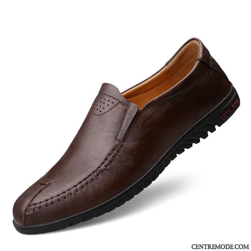 Mocassins Homme Cuir Véritable Décontractée Chaussures En Cuir Semelle Doux Flâneurs Tous Les Assortis Marron