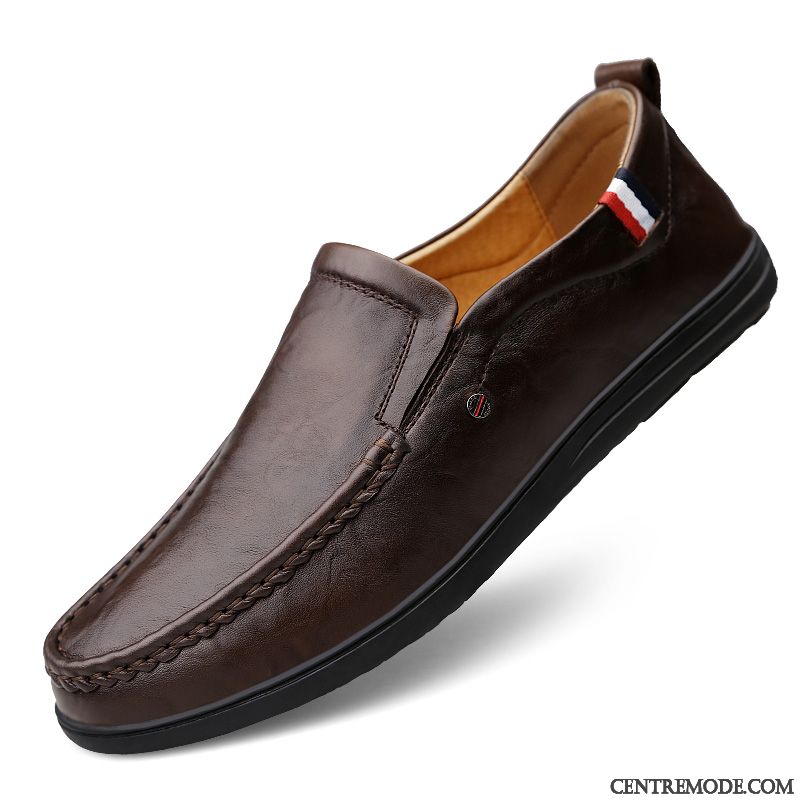 Mocassins Homme Cuir Véritable Décontractée Chaussures En Cuir Semelle Doux Flâneurs Tous Les Assortis Marron