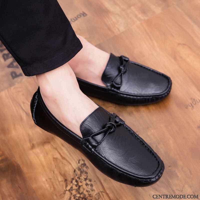 Mocassins Homme Cuir Véritable Printemps Flâneurs Angleterre Tous Les Assortis Tendance Noir