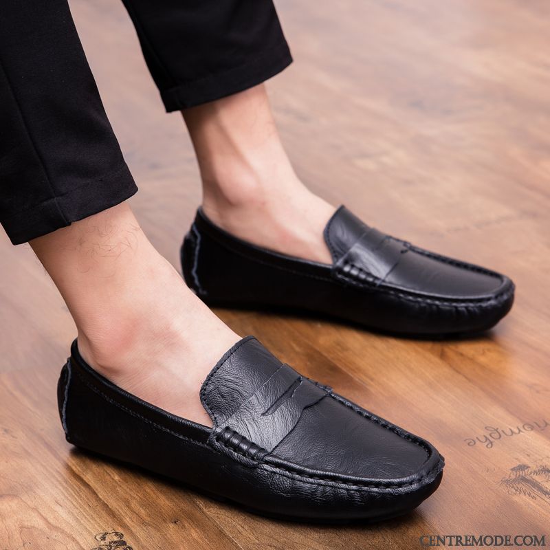 Mocassins Homme Cuir Véritable Printemps Flâneurs Angleterre Tous Les Assortis Tendance Noir