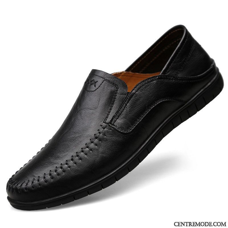 Mocassins Homme Cuir Véritable Slip-on De Boîtier Décontractée Printemps Flâneurs Noir