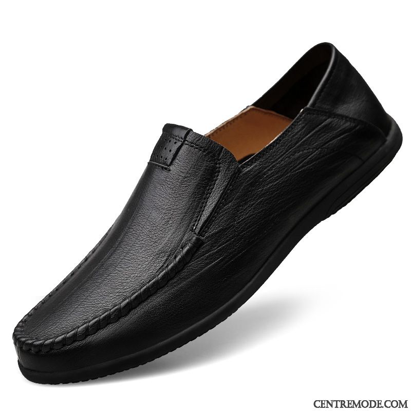 Mocassins Homme Cuir Véritable Slip-on De Boîtier Décontractée Printemps Flâneurs Noir