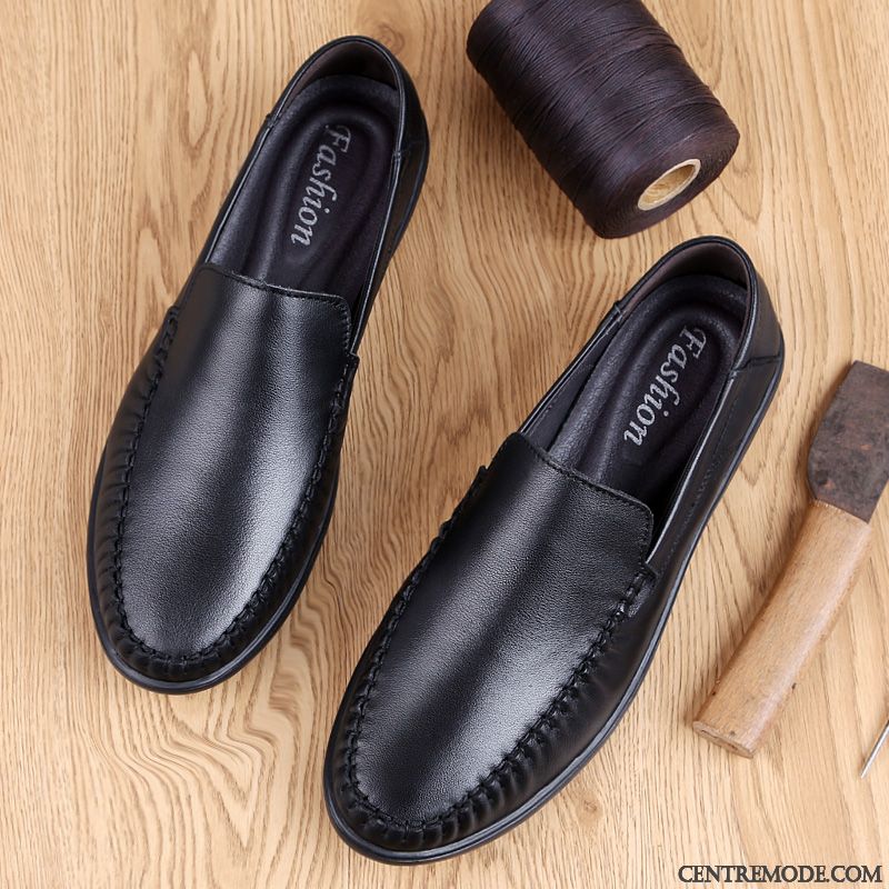 Mocassins Homme Cuir Véritable Tendance Respirant Semelle Doux Creux Guipure Chaussures En Cuir Noir