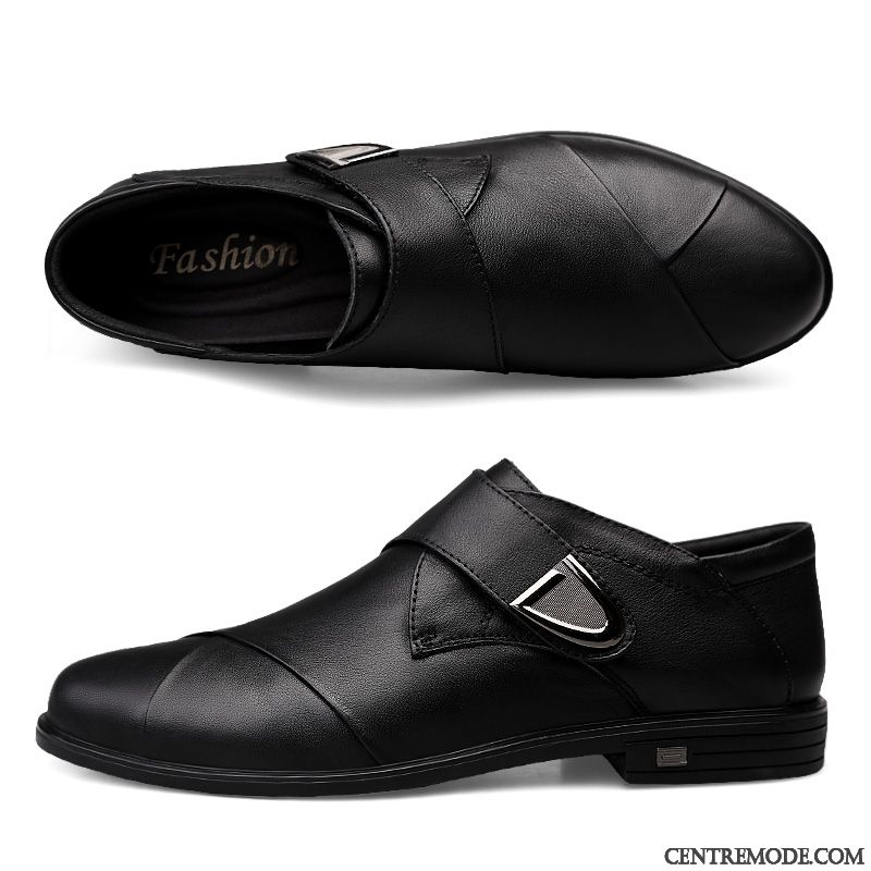 Mocassins Homme Cuir Véritable Tous Les Assortis Entreprise Été Velcro Chaussures En Cuir Noir