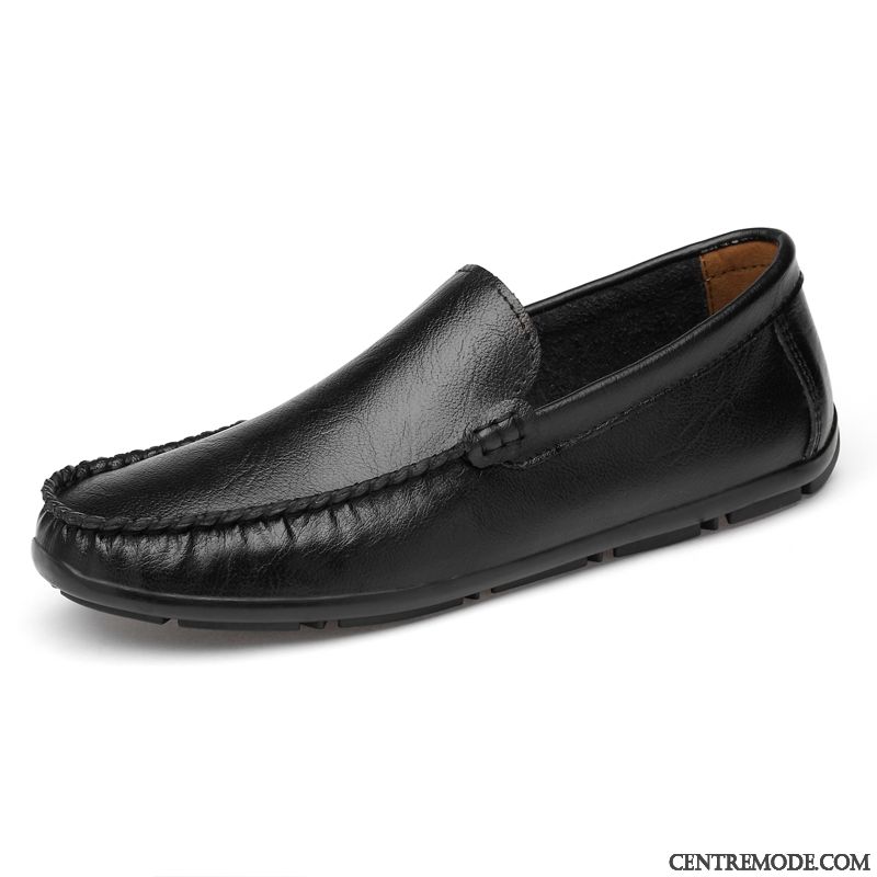 Mocassins Homme De Boîtier Semelle Doux Lumière Chaussures En Cuir Cuir Véritable Été Brun