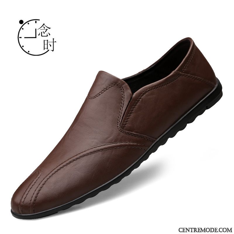 Mocassins Homme Décontractée Chaussures En Cuir Cuir Véritable Tous Les Assortis Semelle Doux L'automne Marron Clair