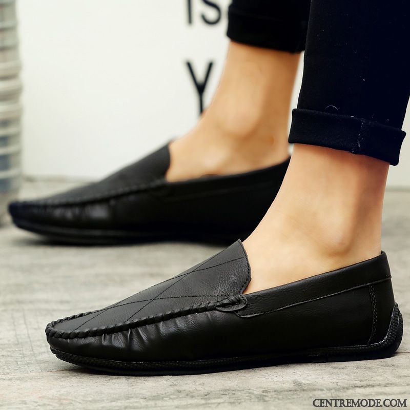 Mocassins Homme Décontractée Chaussures En Cuir Flâneurs Printemps Tendance Personnalité Noir Rouge