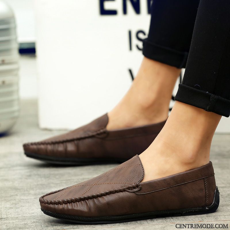 Mocassins Homme Décontractée Chaussures En Cuir Flâneurs Printemps Tendance Personnalité Noir Rouge