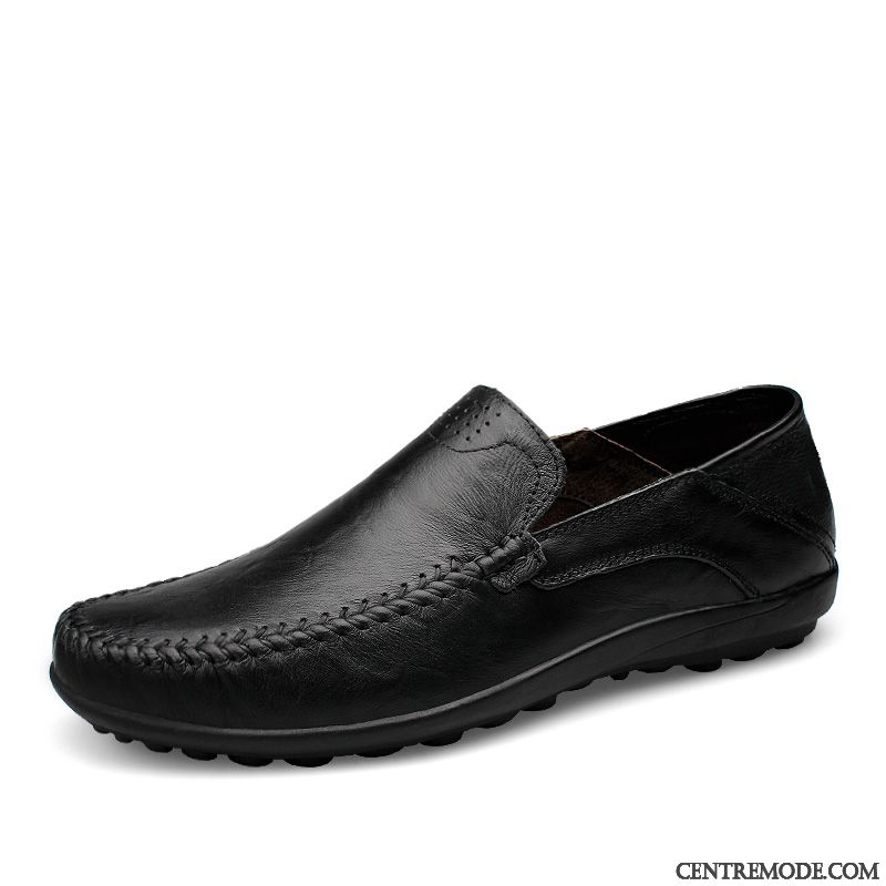 Mocassins Homme Décontractée Creux Guipure Semelle Doux Été Cuir Véritable Respirant Noir