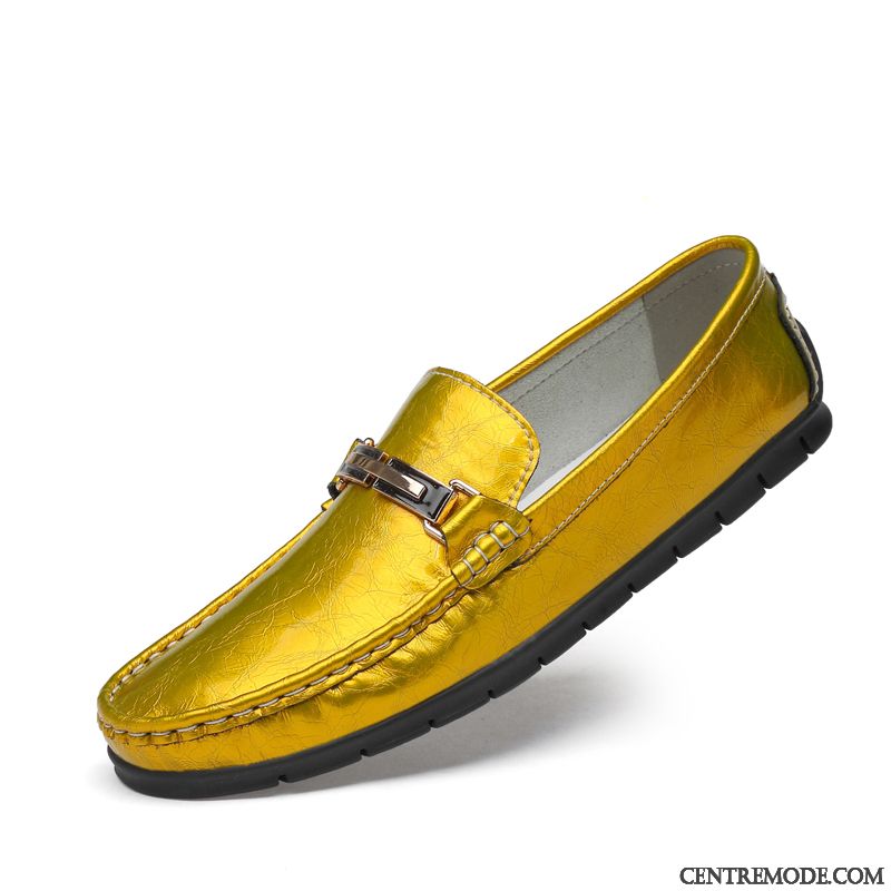 Mocassins Homme Décontractée Cuir Véritable Angleterre Tendance Été Slip-on Jaune