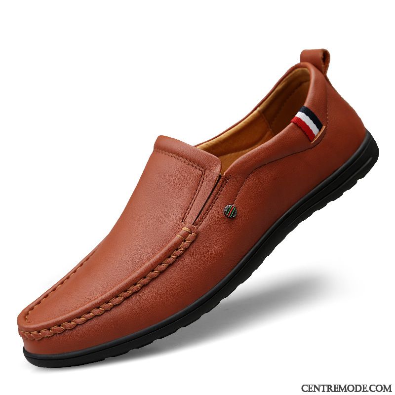 Mocassins Homme Décontractée Flâneurs Dessus Cuir Printemps Cuir Véritable En Cuir Marron