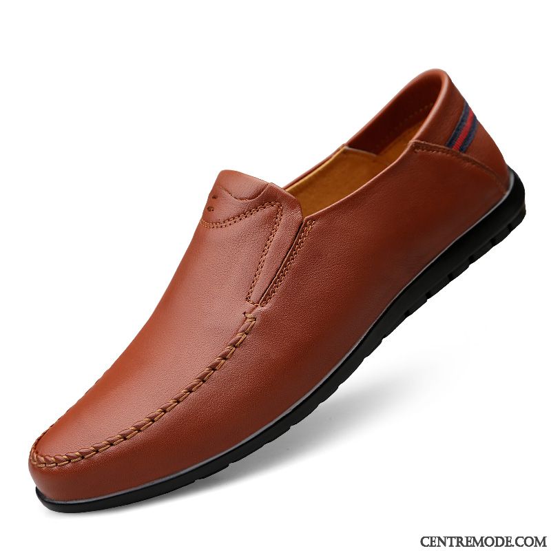 Mocassins Homme Décontractée Flâneurs Dessus Cuir Printemps Cuir Véritable En Cuir Marron