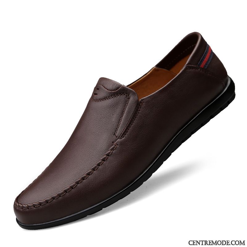 Mocassins Homme Décontractée Flâneurs Dessus Cuir Printemps Cuir Véritable En Cuir Marron