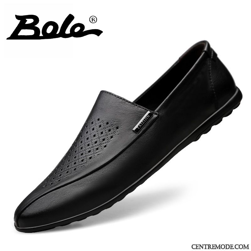 Mocassins Homme Décontractée L'automne Cuir Véritable Slip-on Semelle Doux En Cuir Noir