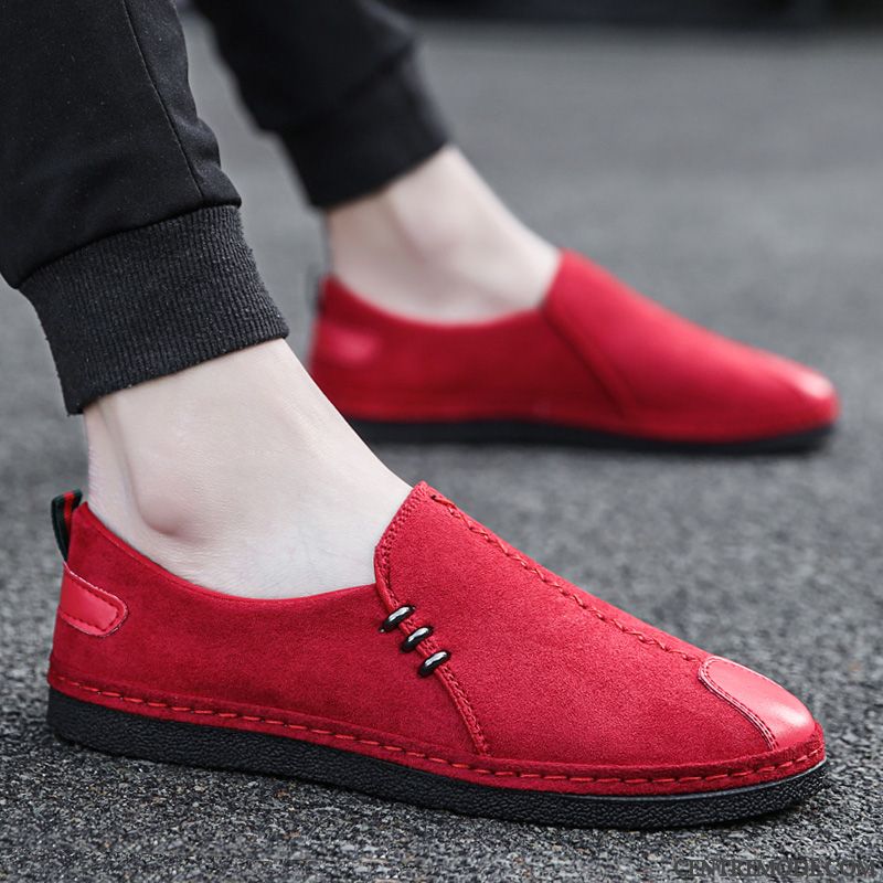 Mocassins Homme Décontractée Slip-on Tendance Chaussures En Cuir Printemps Tous Les Assortis Rouge