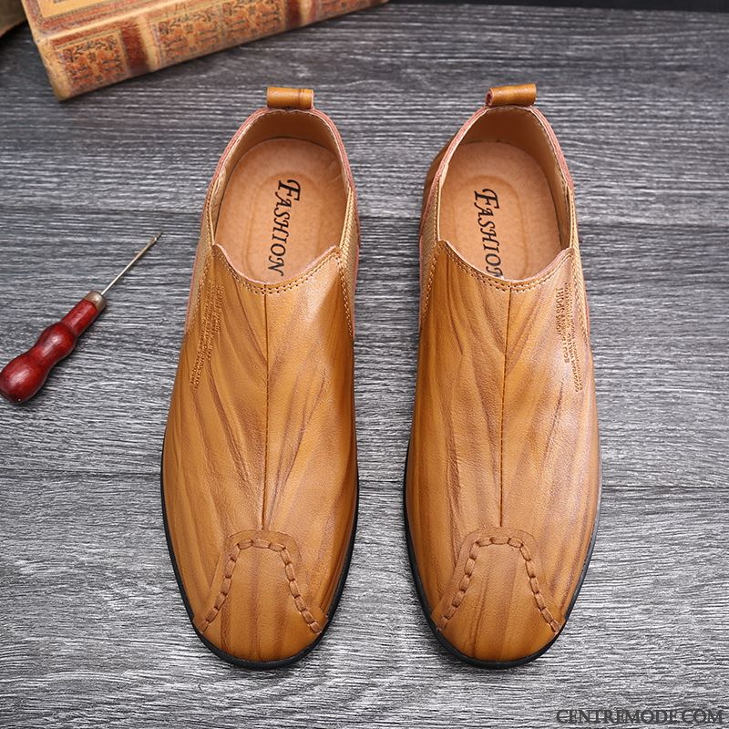 Mocassins Homme Décontractée Tendance Grande Taille Angleterre Cuir Véritable Printemps Brun