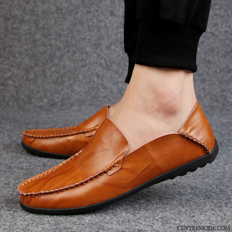 Mocassins Homme Décontractée Tous Les Assortis Chaussures En Cuir Cuir Véritable Personnalité Été Rouge