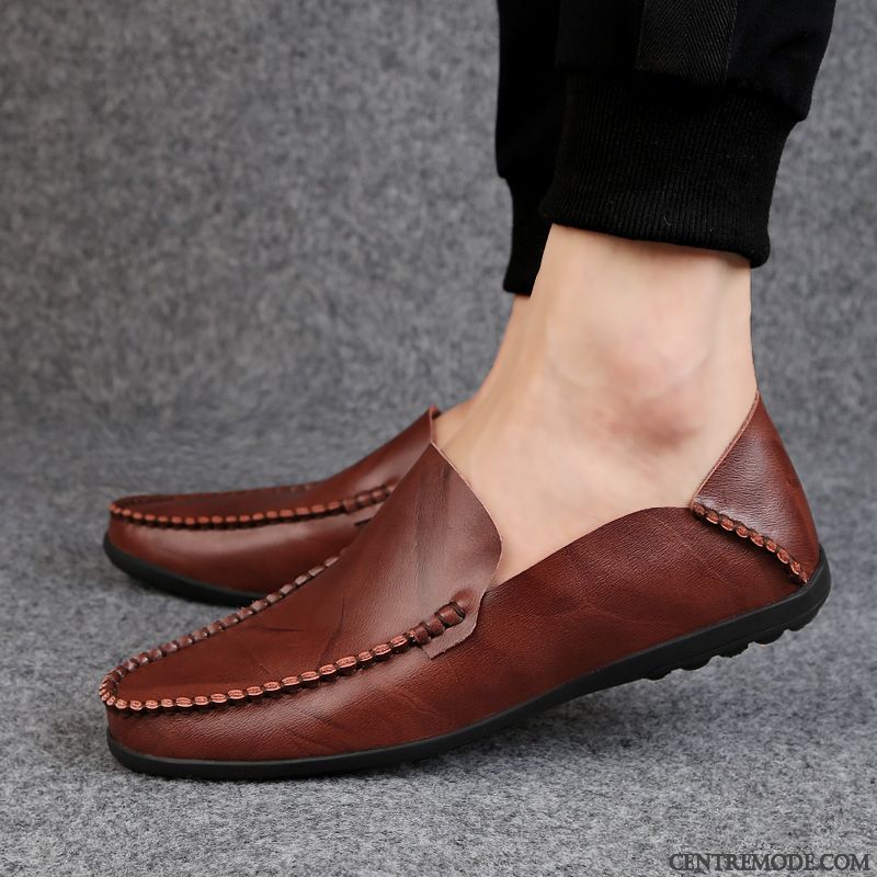 Mocassins Homme Décontractée Tous Les Assortis Chaussures En Cuir Cuir Véritable Personnalité Été Rouge