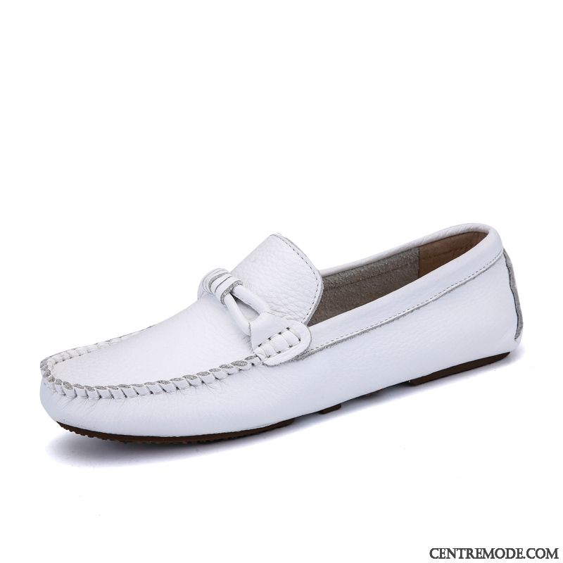 Mocassins Homme En Cuir Décontractée Slip-on Flâneurs Semelle Doux Chaussures En Cuir Blanc Rouge